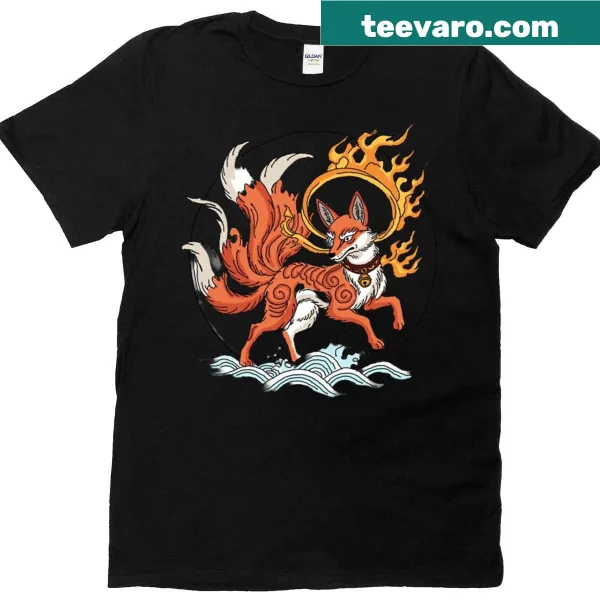 Illustrated Nine Tailed Fox graphic T-shirt