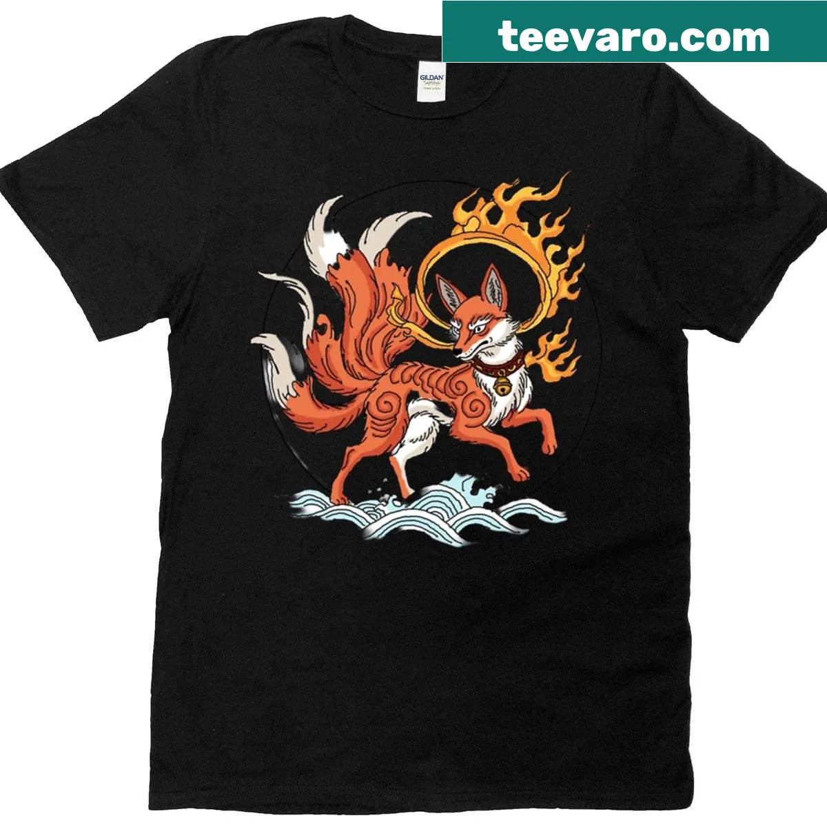Illustrated Nine Tailed Fox graphic T-shirt — on a men's t-shirt