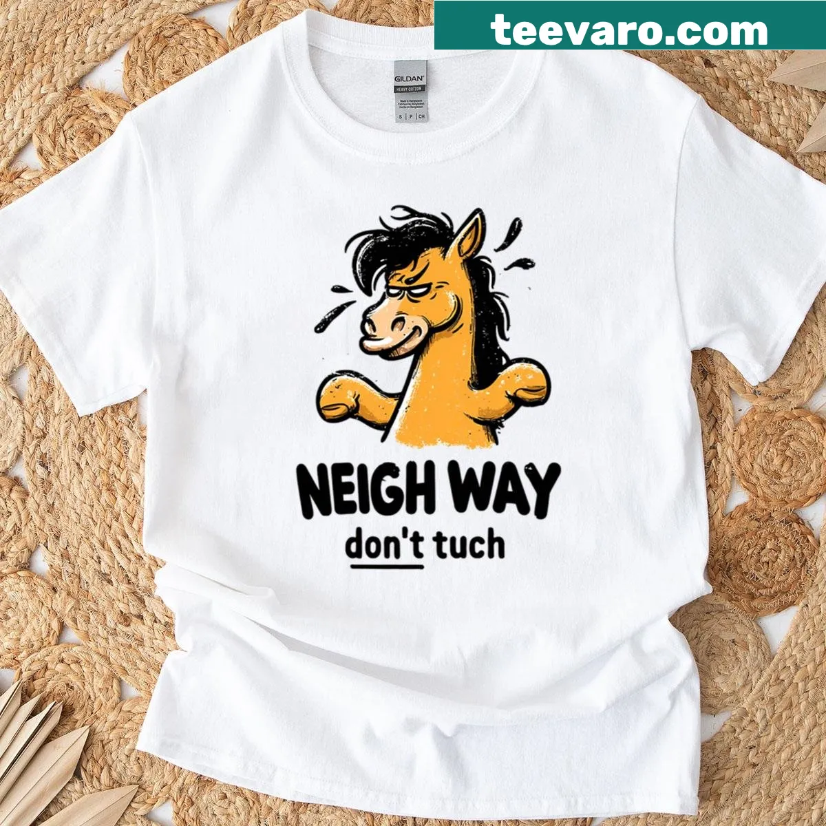 Oversized t-shirt with a cartoon horse shaking its head — on a men's t-shirt