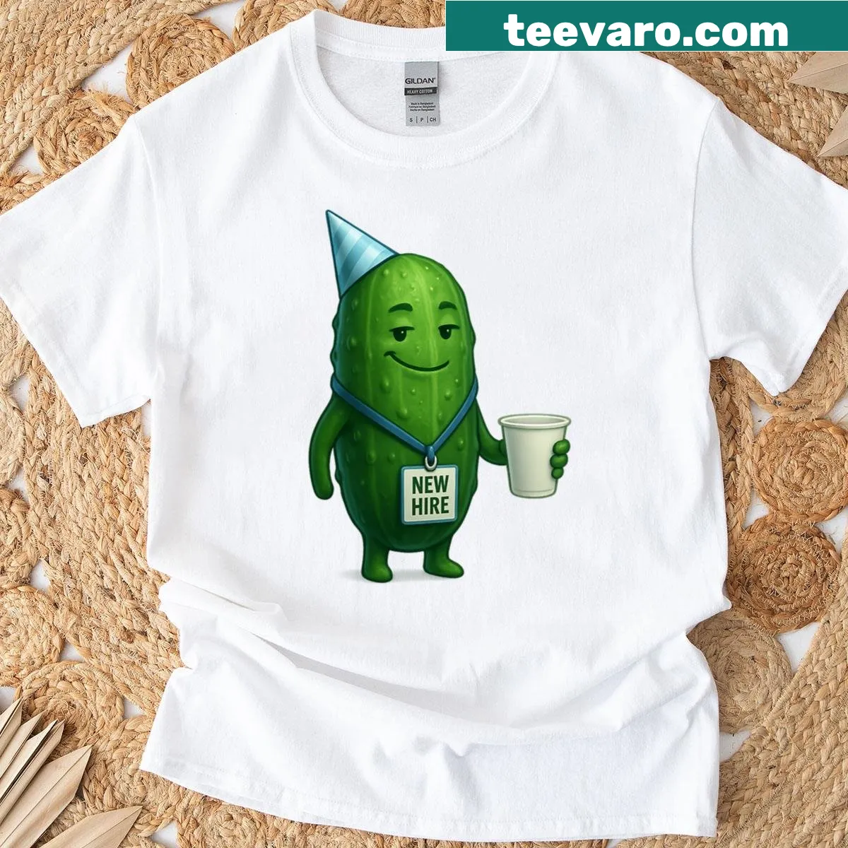 Funny t-shirt for office party with 'Office Party Hero' text and pickle graphic — on a men's t-shirt