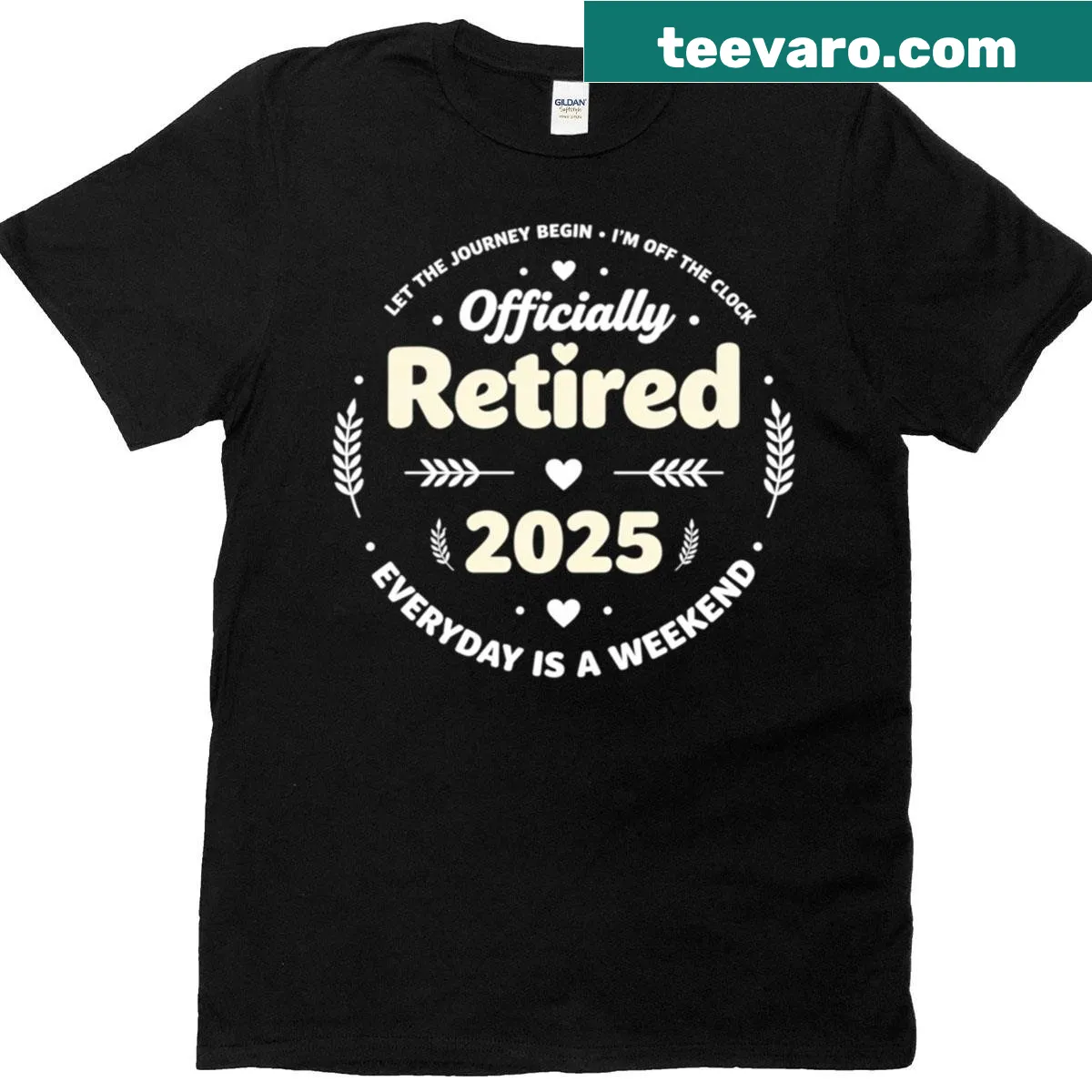 Funny retirement t-shirt with 'Officially Retired 2025' text — on a men's t-shirt