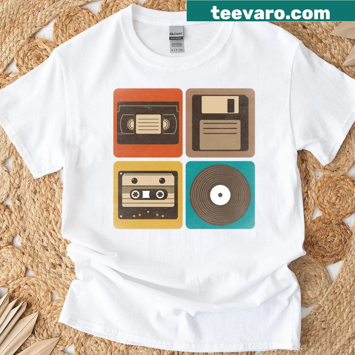 Vintage media icons graphic t-shirt — on a men's t-shirt