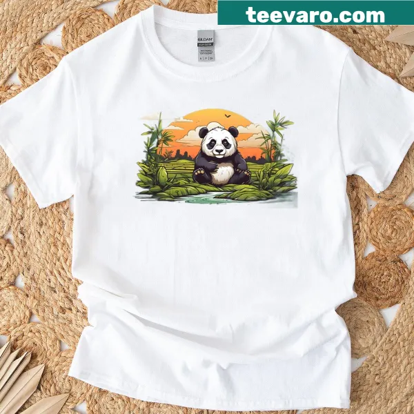 Cute panda illustration in rice fields on a t-shirt