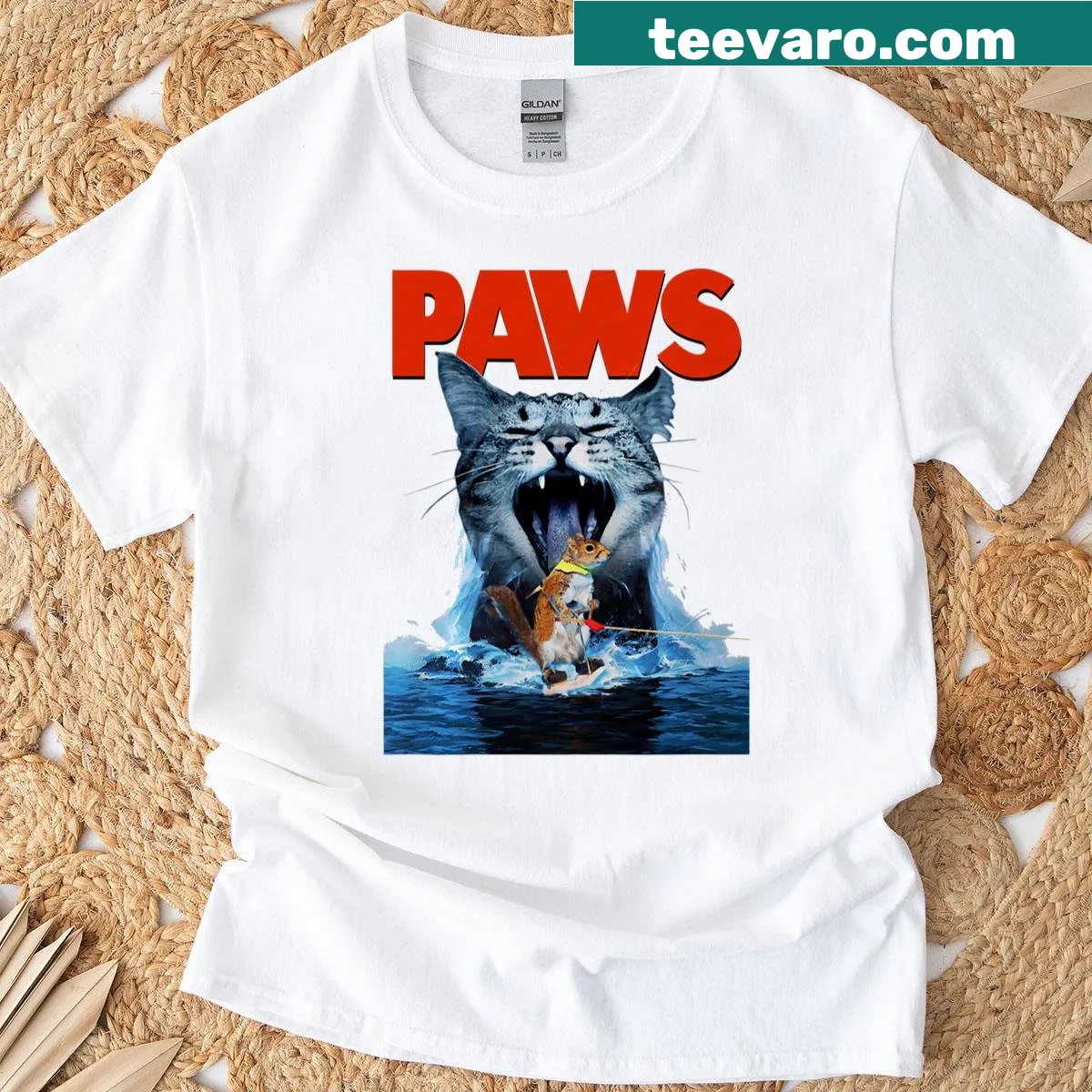Horror movie parody with cats in a playful design on a t-shirt — on a men's t-shirt