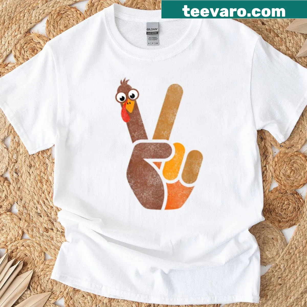 Funny turkey graphic T-shirt with peace sign — on a men's t-shirt