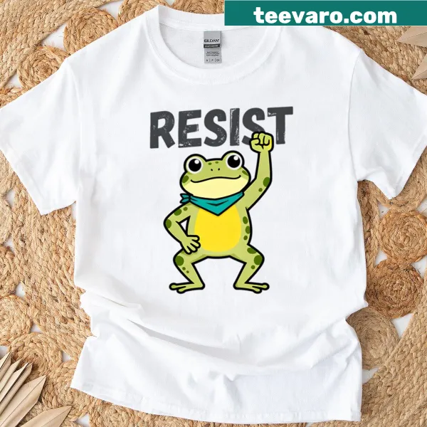 Cartoon frog leading a peaceful protest on a t-shirt