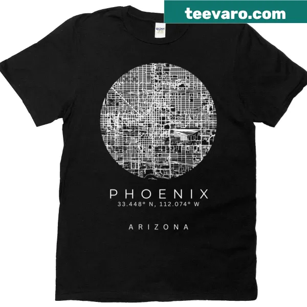 Minimalist map of Phoenix, Arizona on a stylish T-shirt