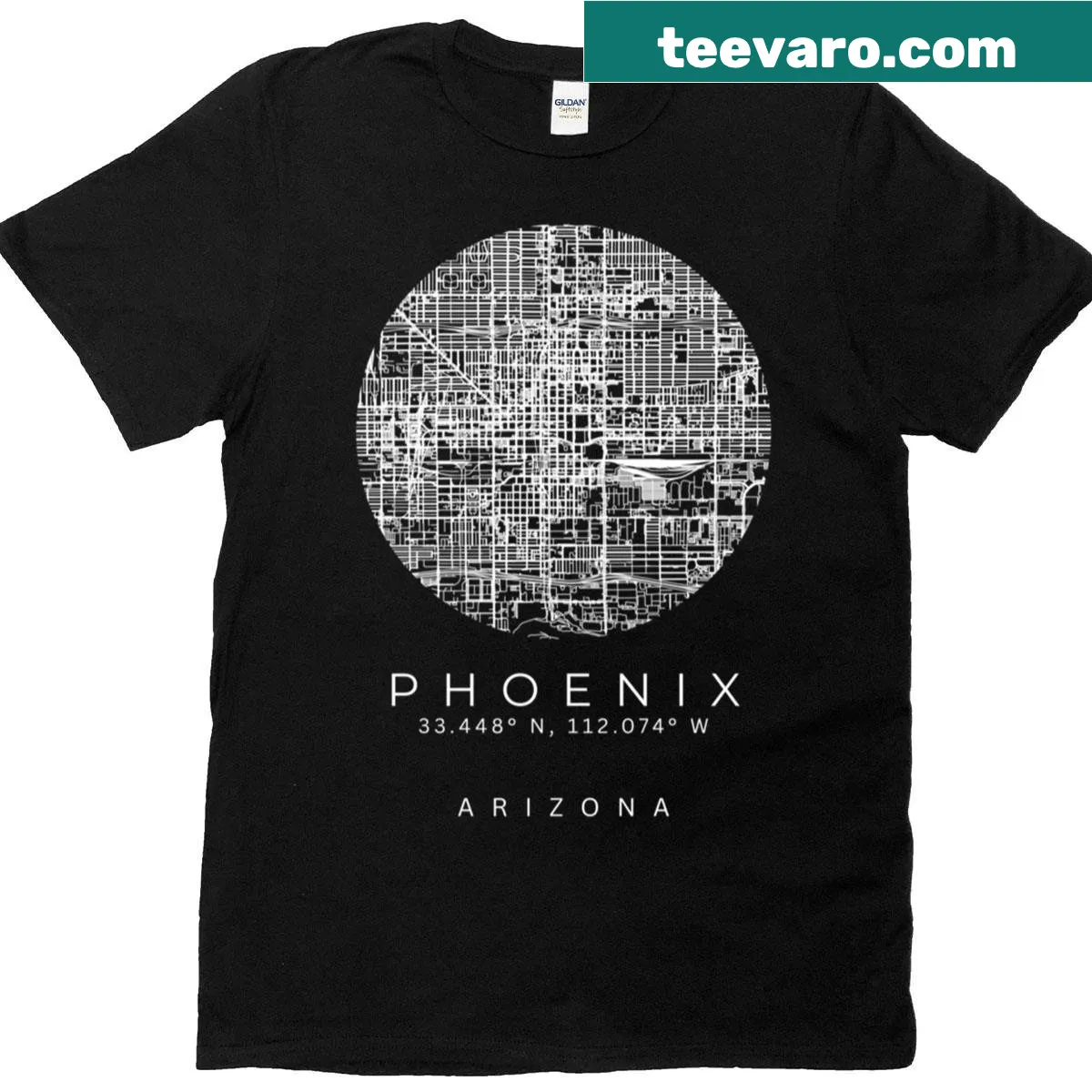 Minimalist map of Phoenix, Arizona on a stylish T-shirt — on a men's t-shirt