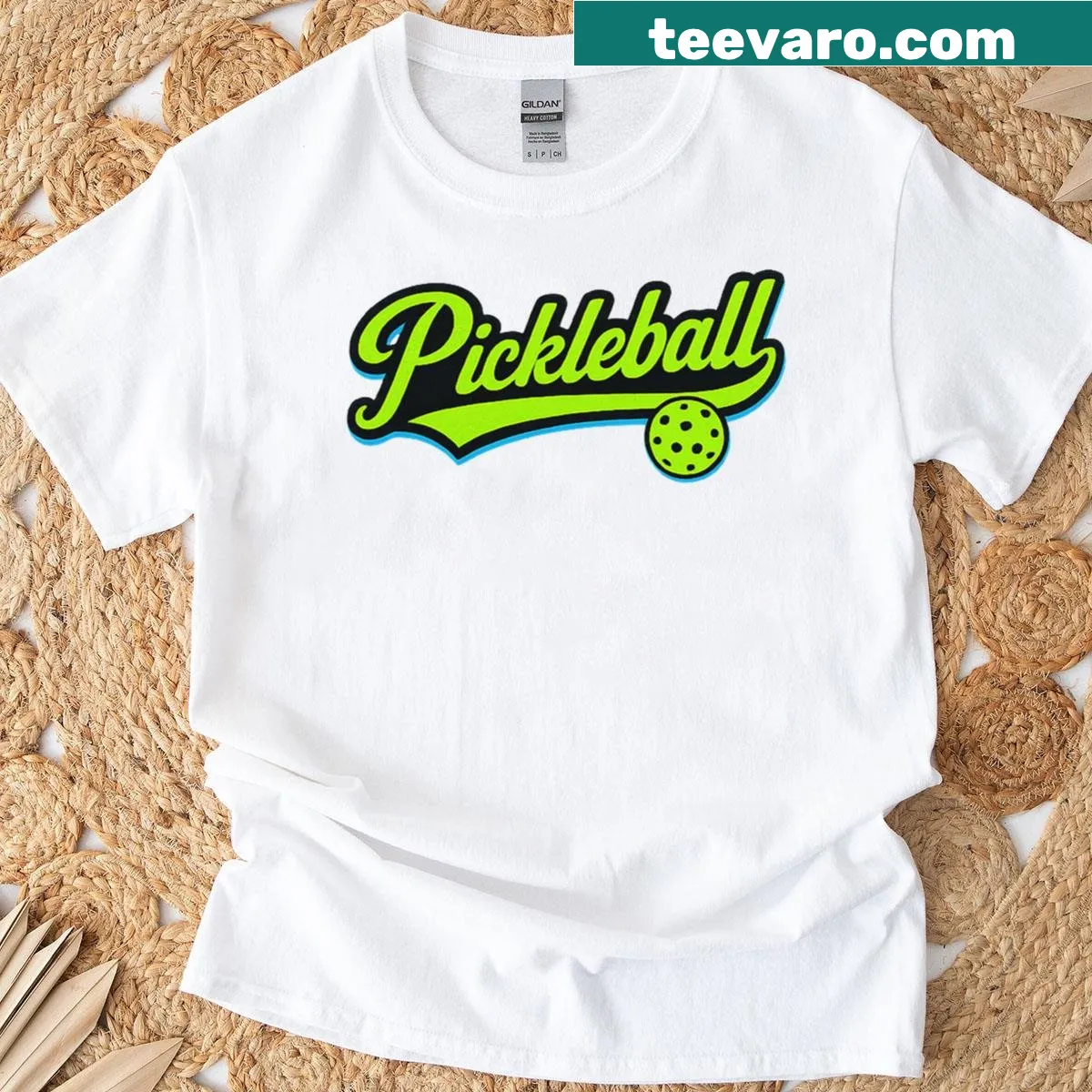 Retro pickleball script logo T-shirt — on a men's t-shirt