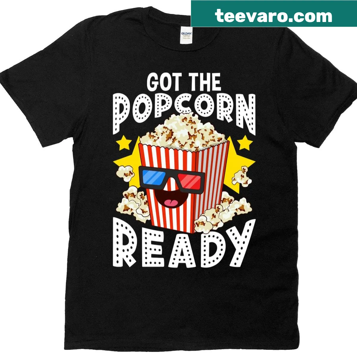 Whimsical popcorn T-shirt for movie lovers — on a men's t-shirt