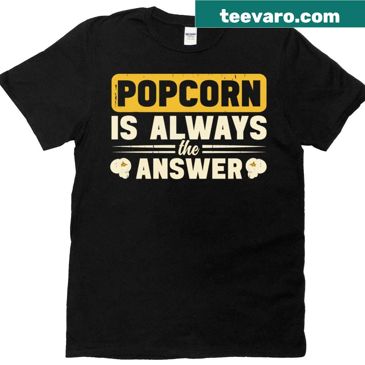 Humorous t-shirt with a popcorn quote for movie lovers — on a men's t-shirt