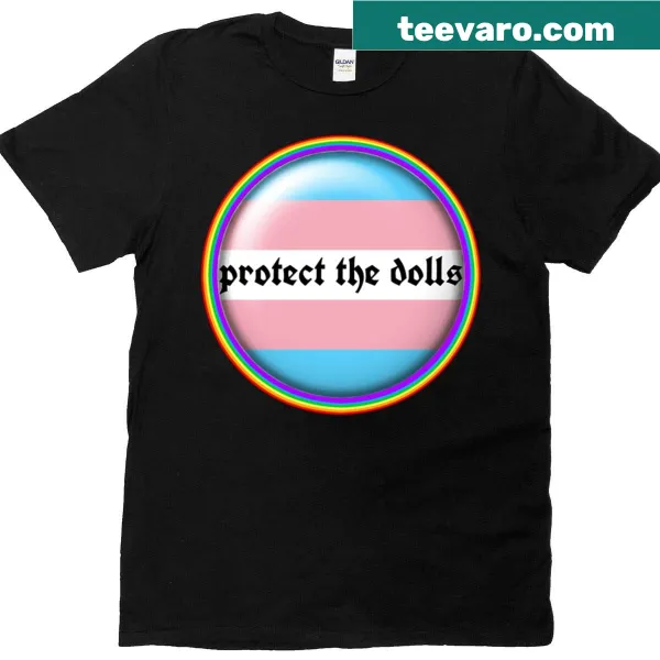 Trans pride flag design in a rainbow circle on a t-shirt