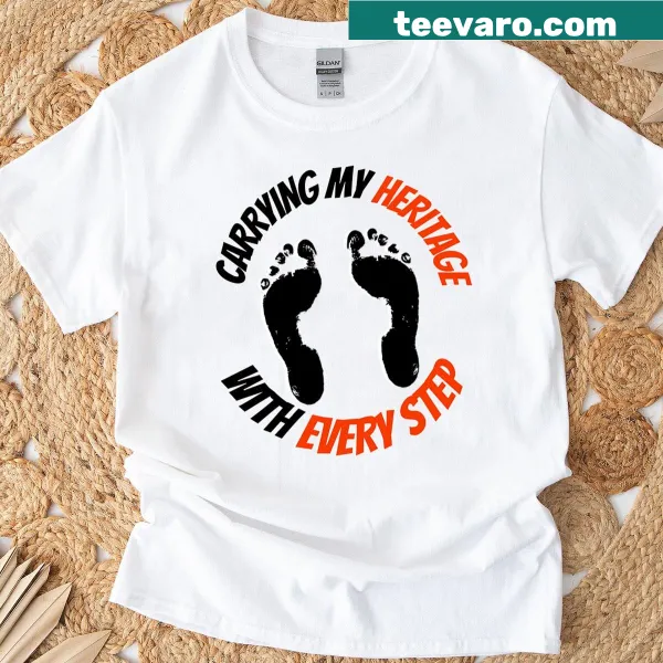 Illustrative heritage-themed t-shirt with cultural symbols and graphic on chest