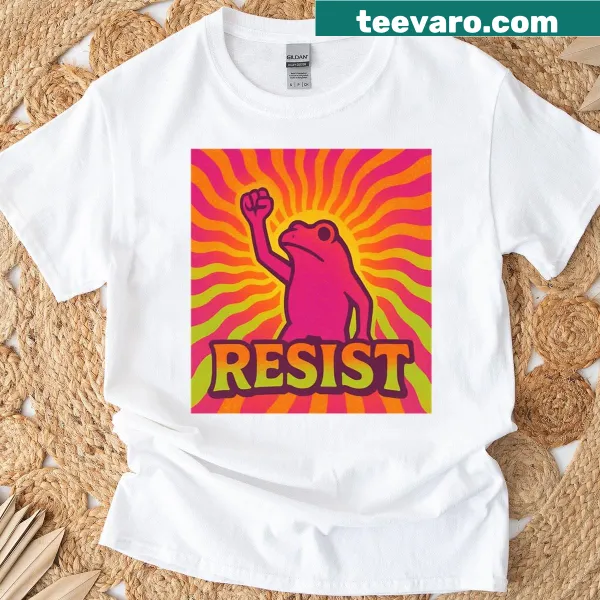 Psychedelic frog design with a message of resistance