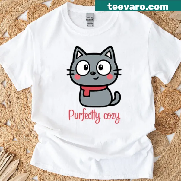 Cute cartoon cat design on cozy t-shirt
