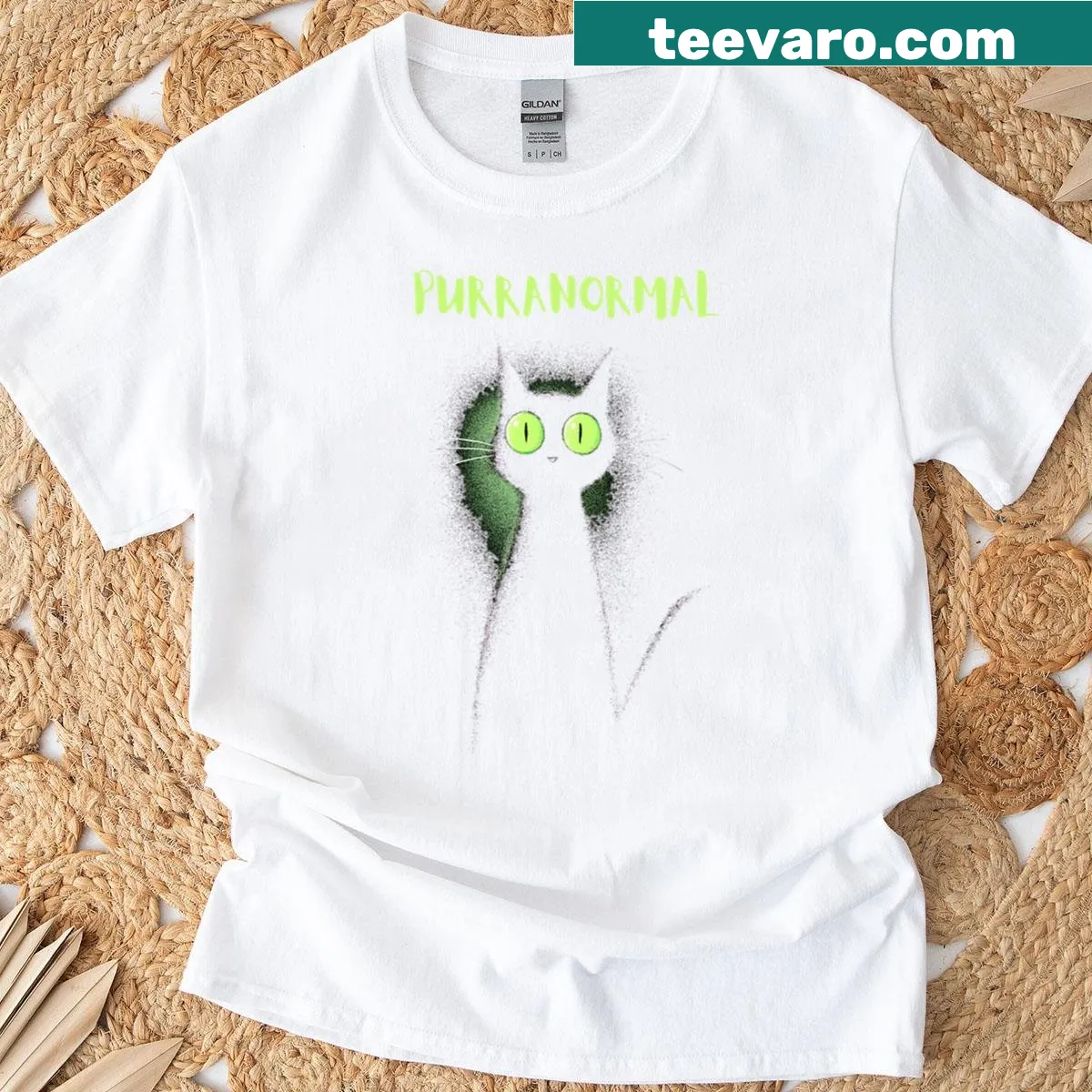Halloween t-shirt with a ghost and cat pun minimalist art — on a men's t-shirt
