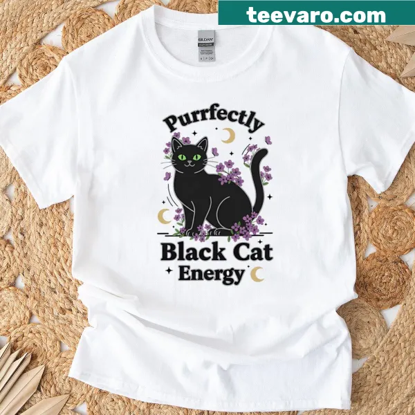 Charming illustration of a black cat on t-shirt