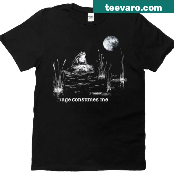 Funny T-shirt featuring a frog with 'Rage Consumes Me' text