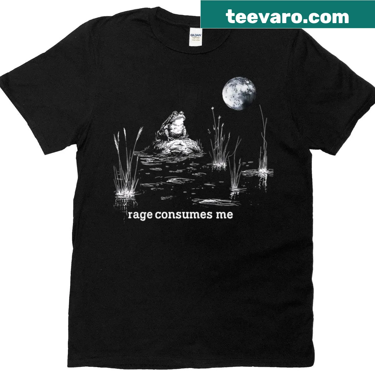 Funny T-shirt featuring a frog with 'Rage Consumes Me' text — on a men's t-shirt