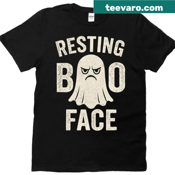 Grumpy ghost with 'Resting Boo Face' text in vintage style