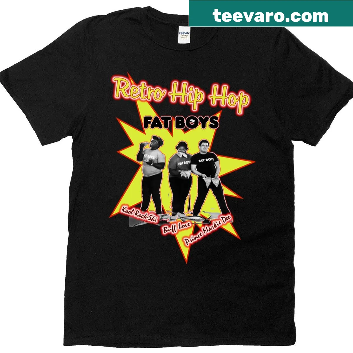 Retro T-shirt paying tribute to hip-hop group Fat Boys — on a men's t-shirt
