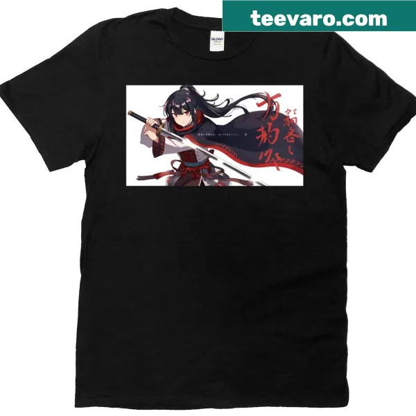 Illustration of a samurai girl in action on a t-shirt
