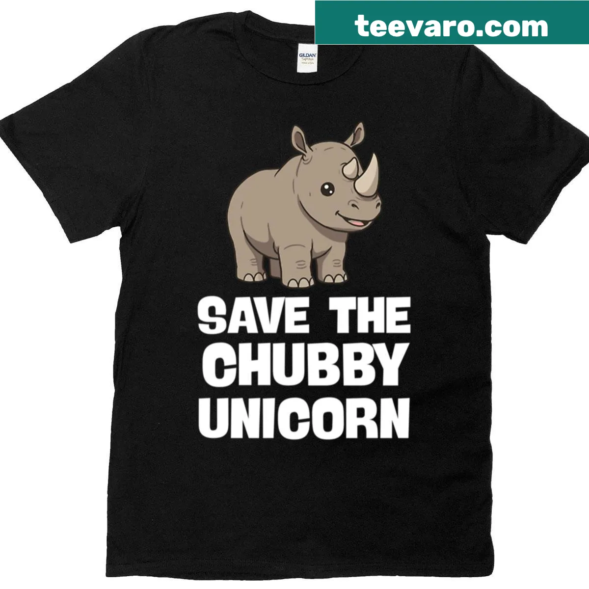 Cute T-shirt with chubby unicorn graphic for rhinoceros lovers — on a men's t-shirt