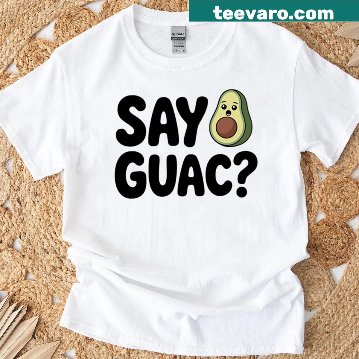Cute avocado graphic with the text 'Say Guac' on a T-shirt — on a men's t-shirt