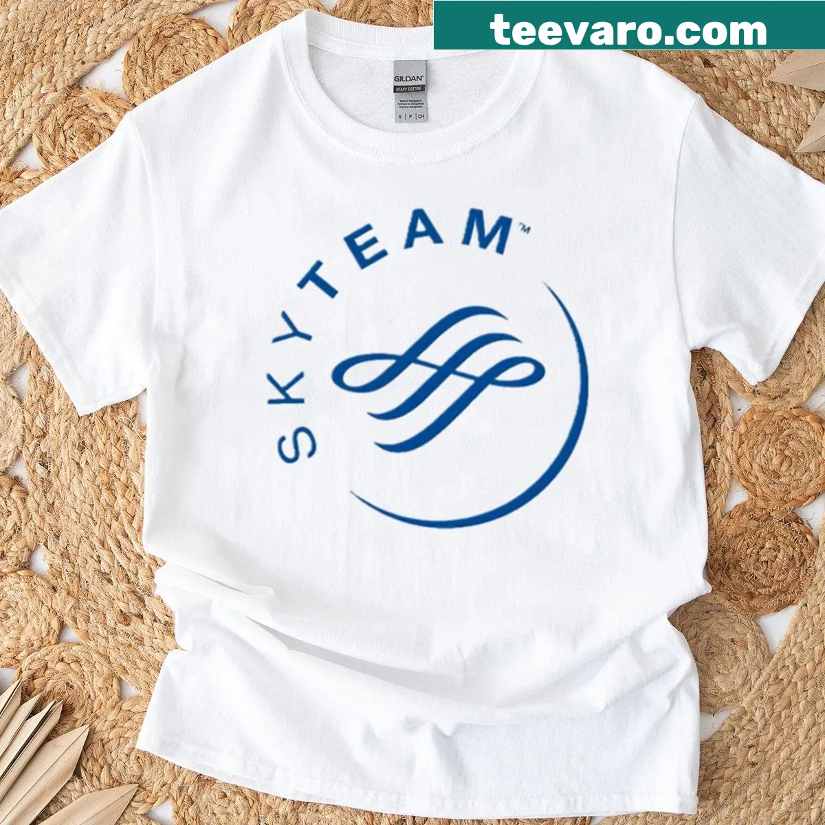 Skyteam logo design for a travel-themed t-shirt — on a men's t-shirt