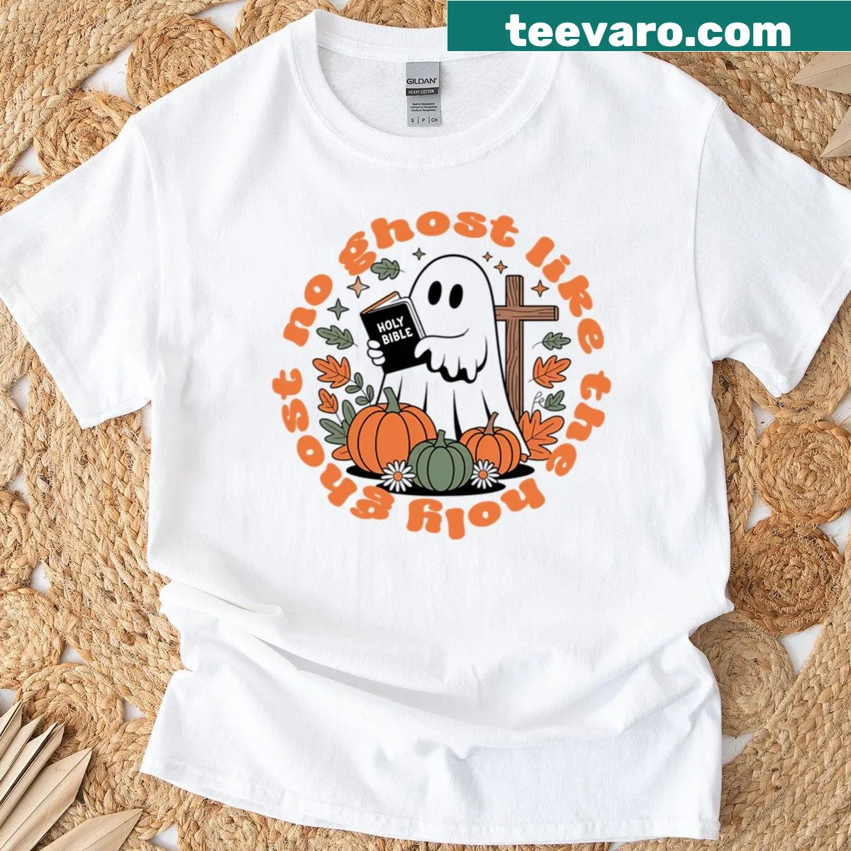 Inspirational text 'No Ghost Like The Holy Ghost' on a Halloween tee — on a men's t-shirt