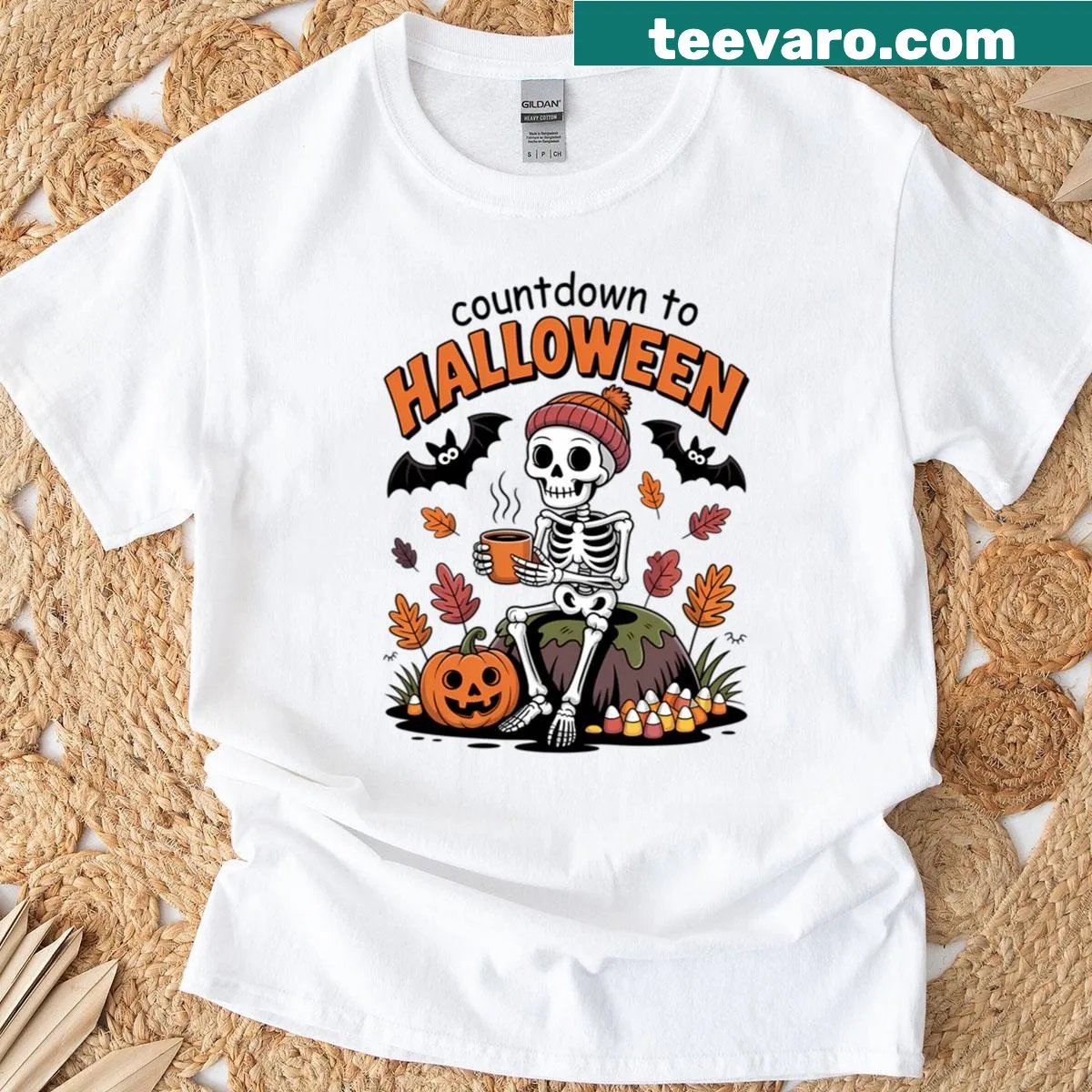 Countdown-themed Halloween graphic on a spooky season T-shirt — on a men's t-shirt
