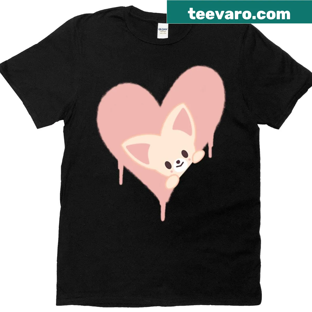 Illustrative T-shirt featuring a fox character and heart design related to Stray Kids. — on a men's t-shirt