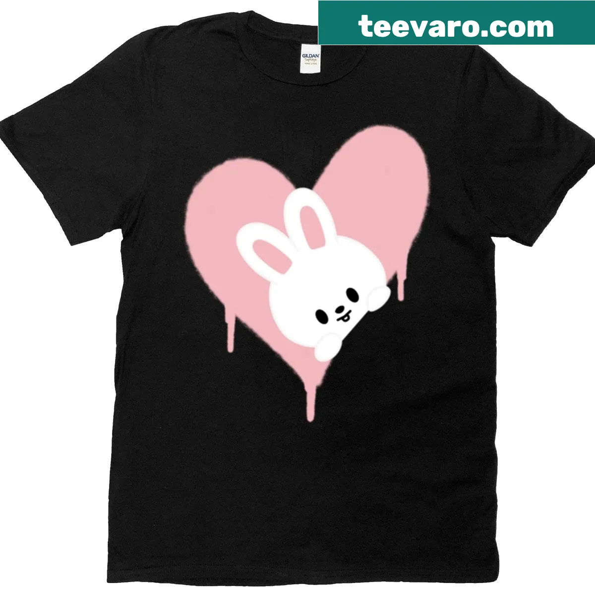 Illustrated Stray Kids Lee Know t-shirt featuring a heart and fun design — on a men's t-shirt