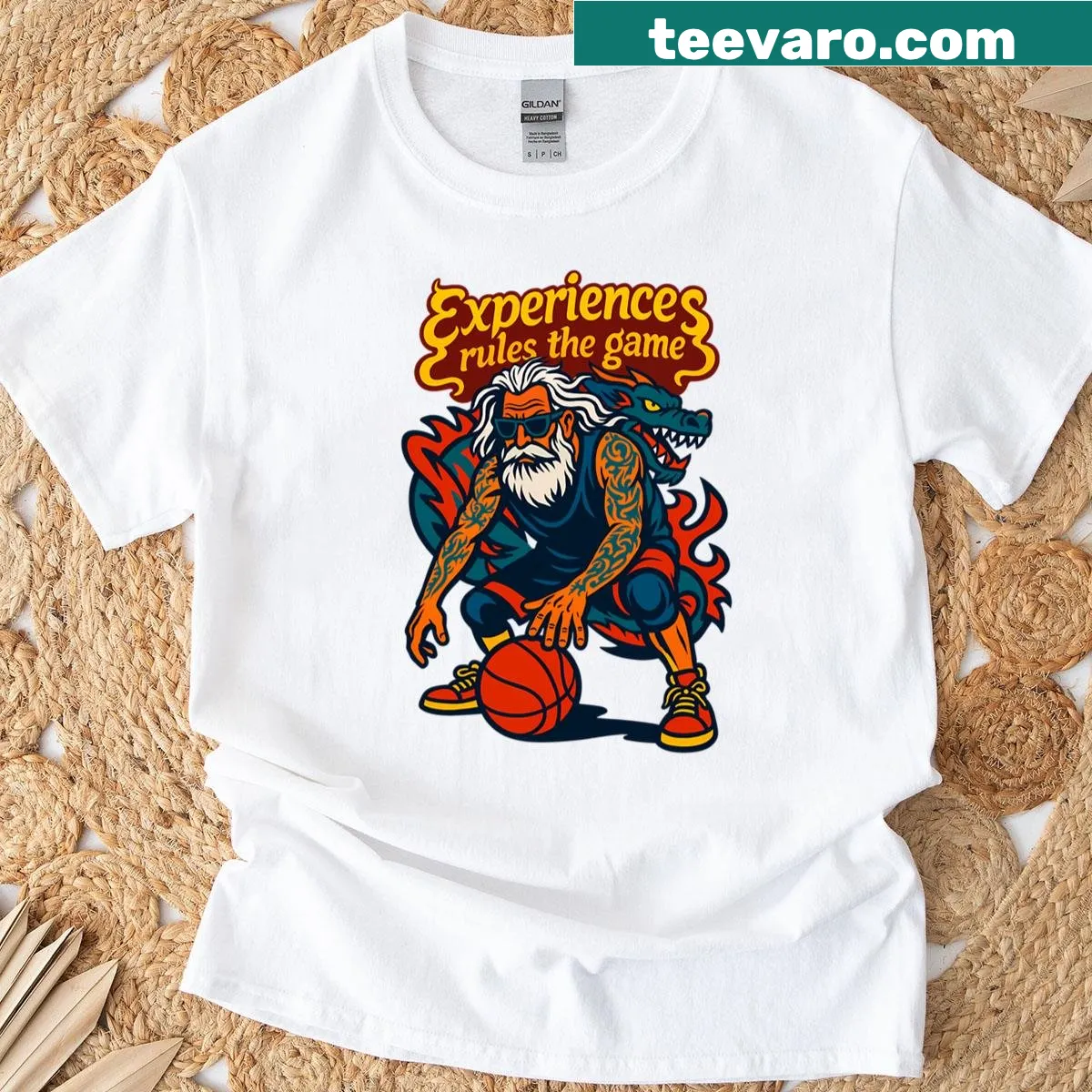 Graffiti dragon design T-shirt inspired by street basketball culture — on a men's t-shirt