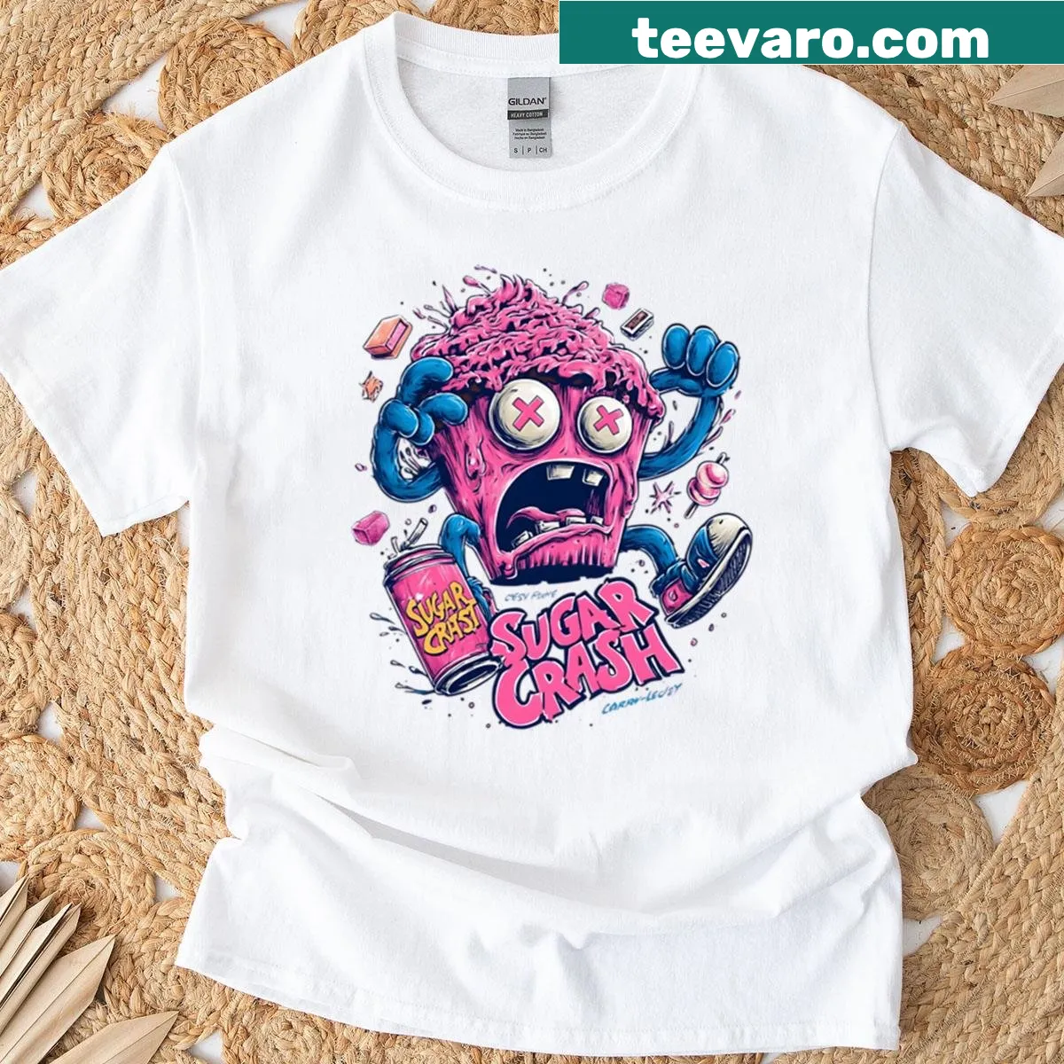 Playful zombie cupcake design on an oversized T-shirt. — on a men's t-shirt