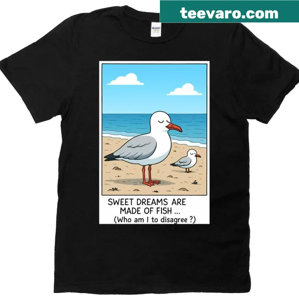 Funny t-shirt with seagull graphic and humorous text