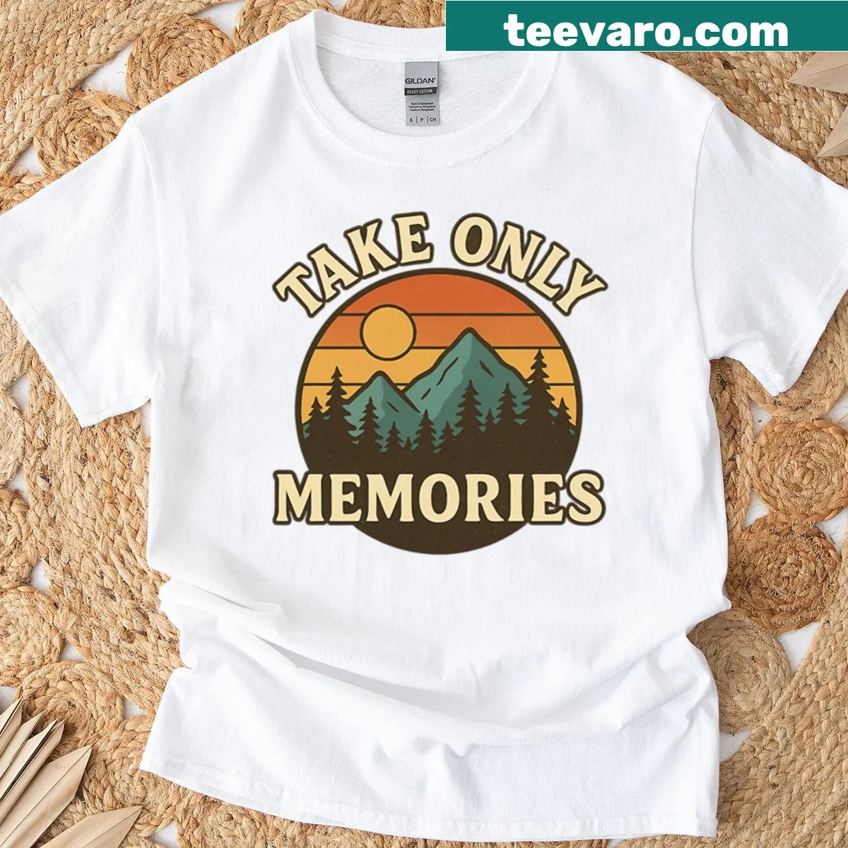 Vintage-style wilderness adventure graphic on a T-shirt — on a men's t-shirt