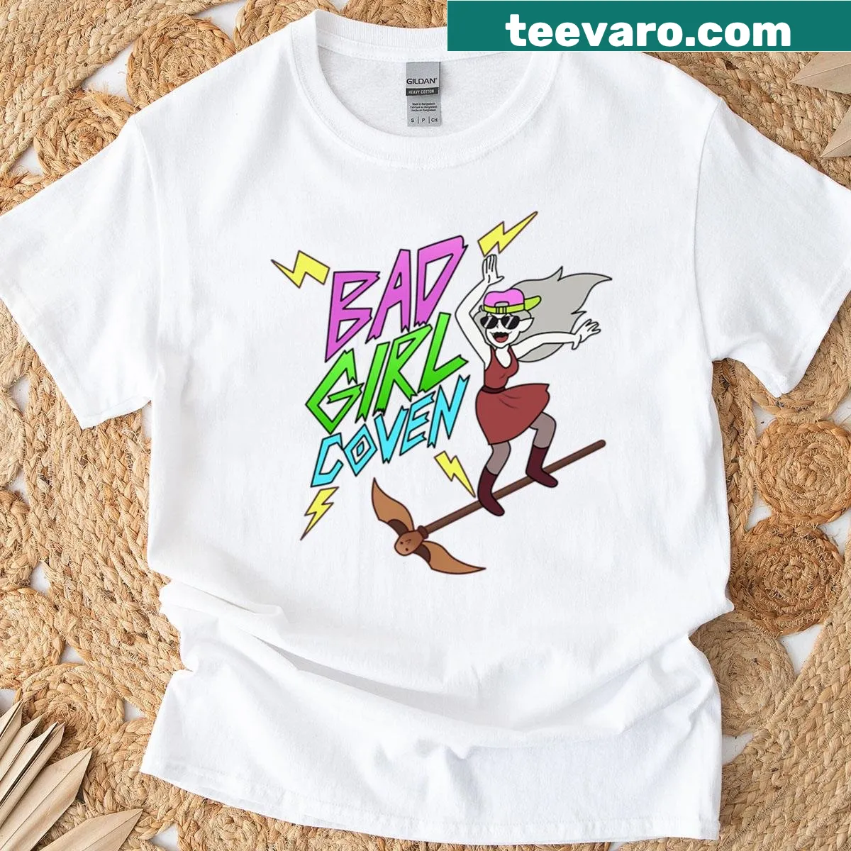 T-shirt featuring 'The Bad Girl Coven' text in bold typography. — on a men's t-shirt
