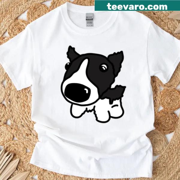 Playful illustration of a Border Collie on a T-shirt