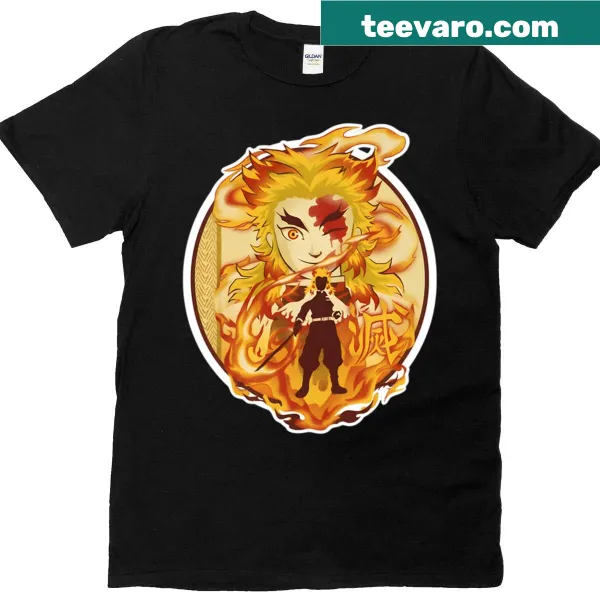 Illustration of a fire warrior on a fantasy-themed shirt