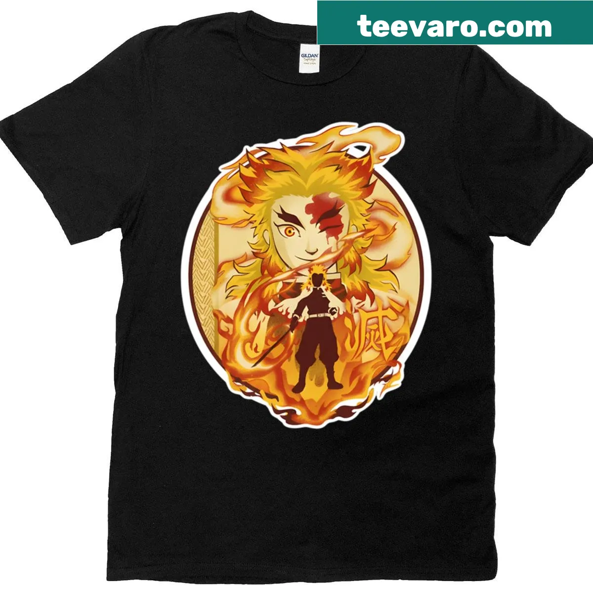 Illustration of a fire warrior on a fantasy-themed shirt — on a men's t-shirt
