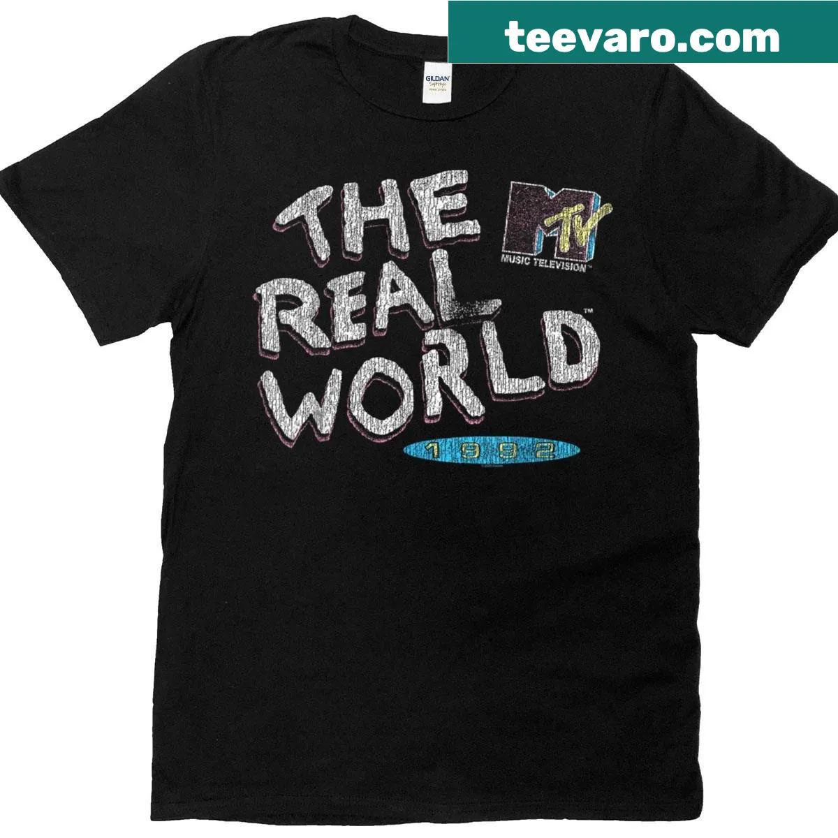 Vintage distressed T-shirt featuring the 1992 MTV logo — on a men's t-shirt