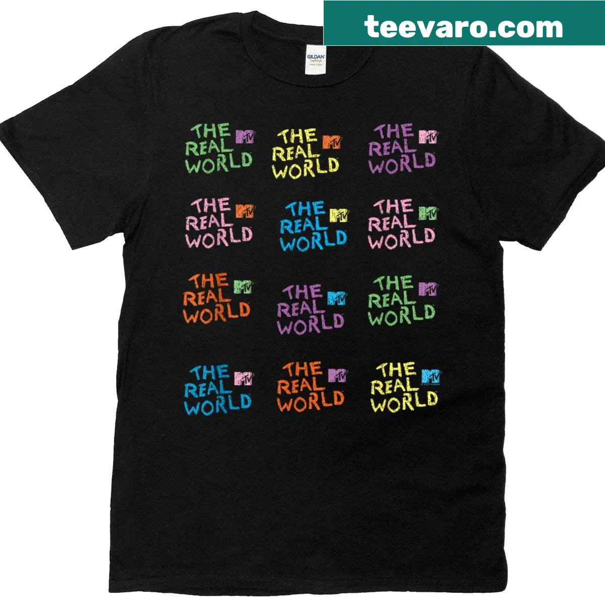 Retro reality TV logo graphic T-shirt — on a men's t-shirt