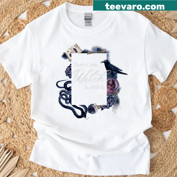 Magical t-shirt with whimsical witch illustrations and text design.