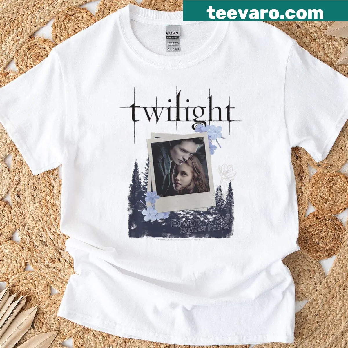 Polaroid-style Twilight T-shirt featuring Edward and Bella — on a men's t-shirt