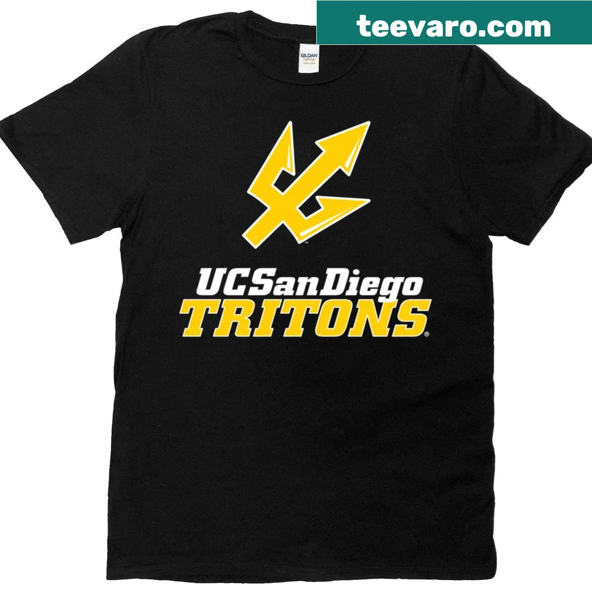 UC San Diego Tritons logo on a collegiate shirt — on a men's t-shirt