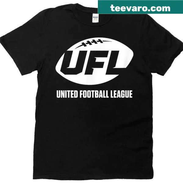 United Football League primary logo printed on a black T-shirt