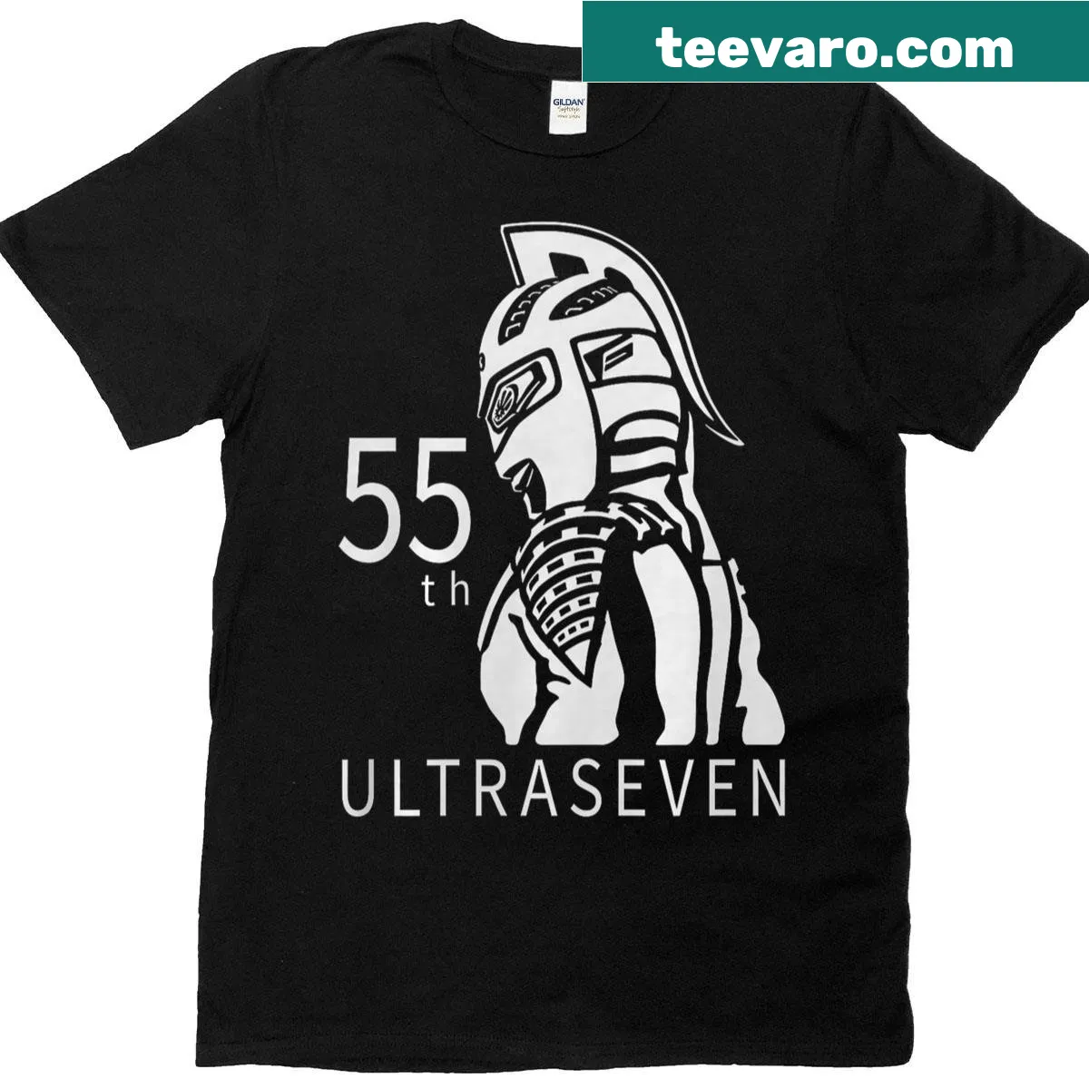 T-shirt featuring the Ultraseven 55th Anniversary logo in a sleek design. — on a men's t-shirt