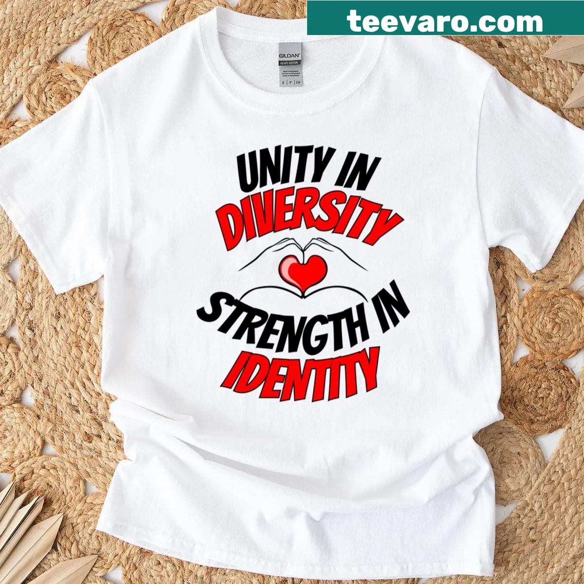T-shirt with the message 'Unity In Diversity Strength In Identity' in bold typography — on a men's t-shirt