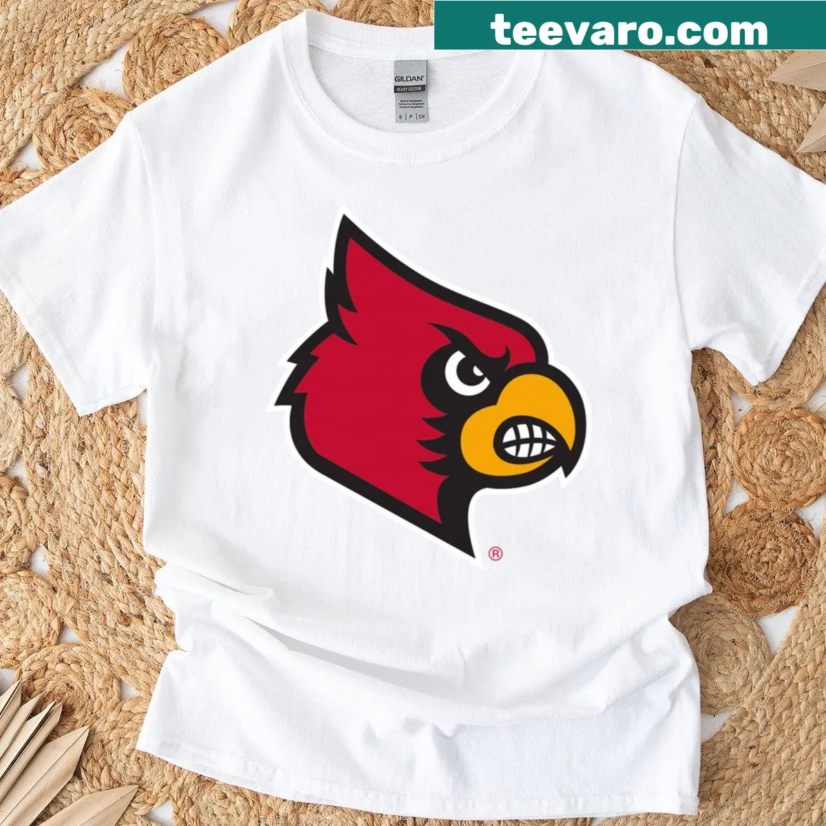 T-shirt featuring the University of Louisville Cardinals primary logo — on a men's t-shirt